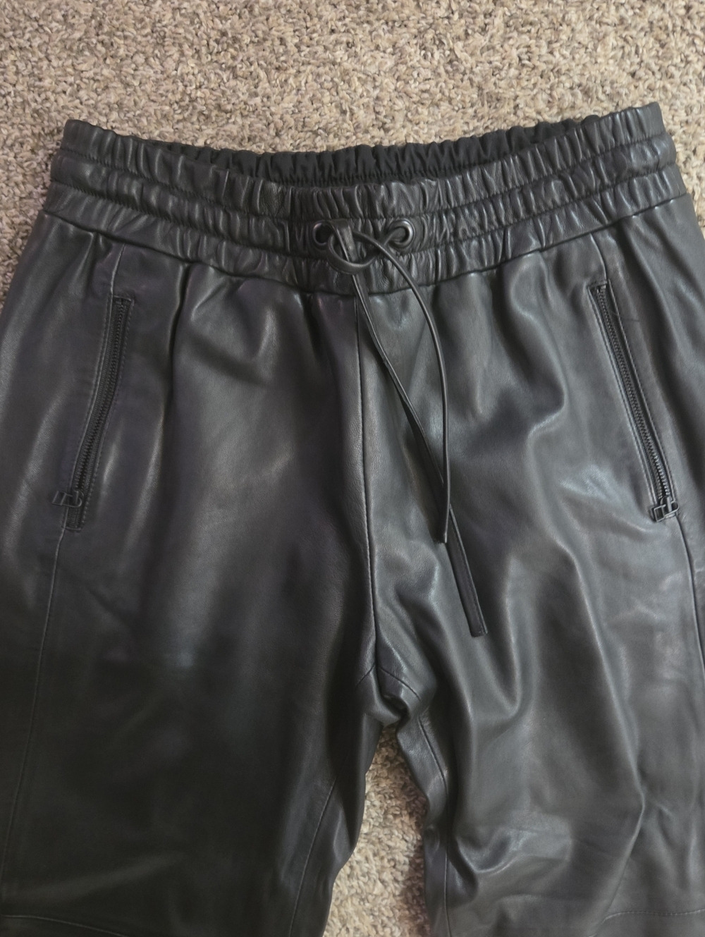 Derek Lam 1OC Athleta Black Lamb Leather Jogger Pants - Picture 2 of 7